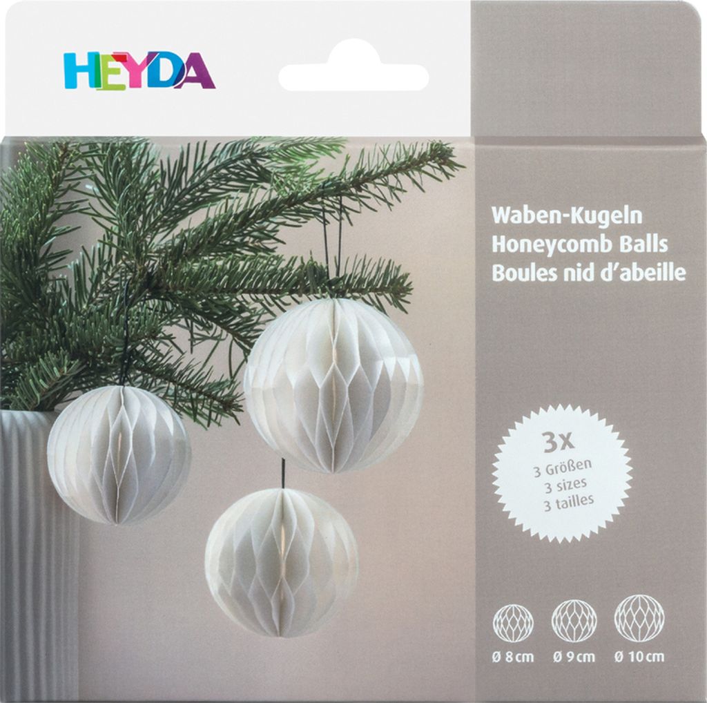 HEYDA sada dekorácií voštinových guličiek biela 3 kusy Obrázok produktu 