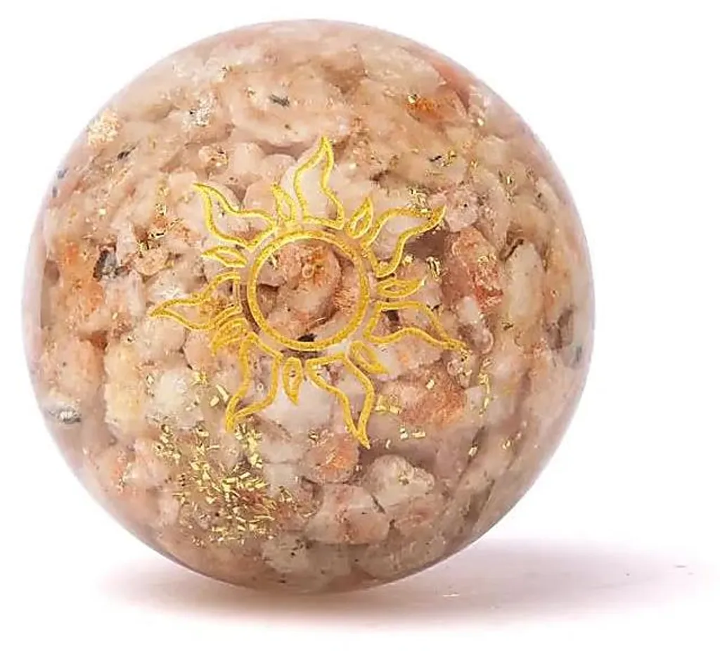 Orgonite Sphérique en Pierre de Soleil et Symbole Solaire Décorative Zen
