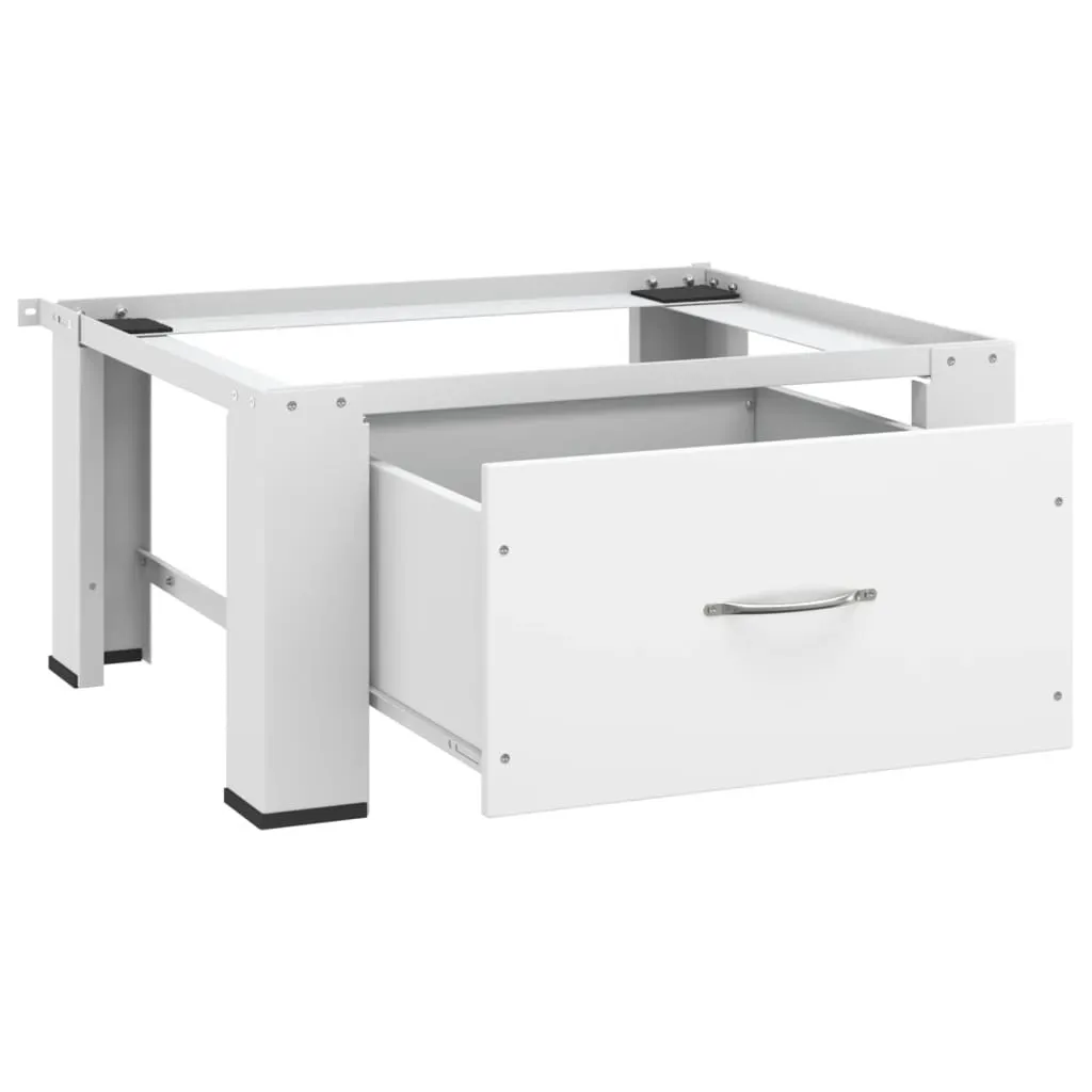 Support machine à laver surélevé blanc avec tiroir pour buanderie