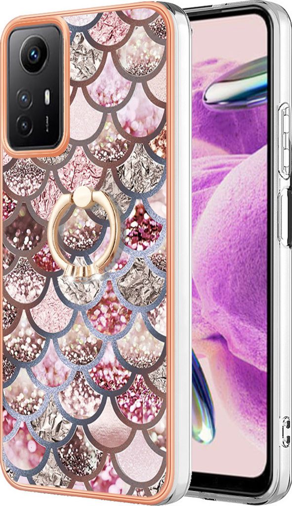 Hülle für Xiaomi Redmi Note 12S Muster TPU Silikon Stoßdämpfer Bumper Schutzhülle mit Ring Ständer Kaffee