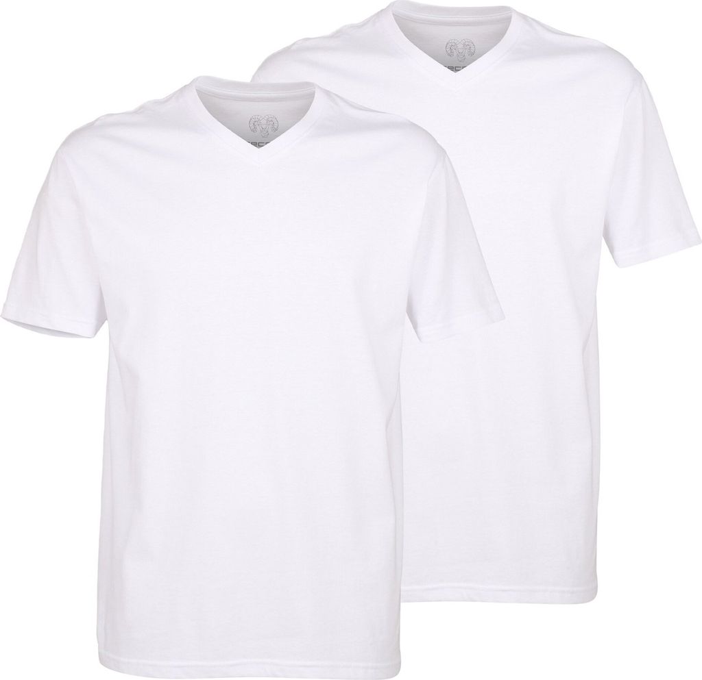 CECEBA Herren T-Shirts, 2er Pack - Konvex, V-Ausschnitt, Kurzarm, Baumwolle, uni Weiß L