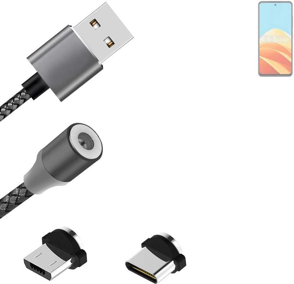 K-S-Trade Hochwertiges Magnet-Lade-kabel Sync-Kabel Daten-Kabel kompatibel mit Nubia Calf 5G mit USB-Typ-C-Anschluss und Micro-USB-Anschluss 2A bis zu