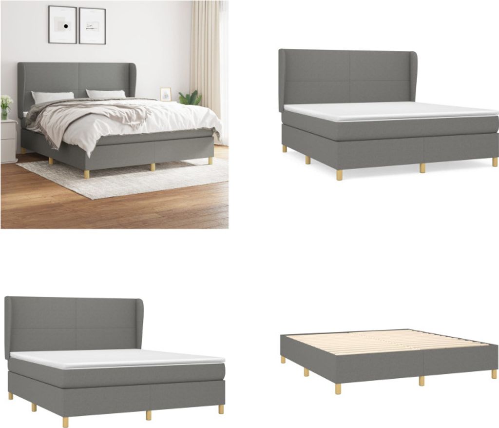 vidaXL Boxspringbett mit Matratze Dunkelgrau 160x200 cm Stoff - Boxspringbett - Boxspringbetten - Bett - Schlafzimmermöbel