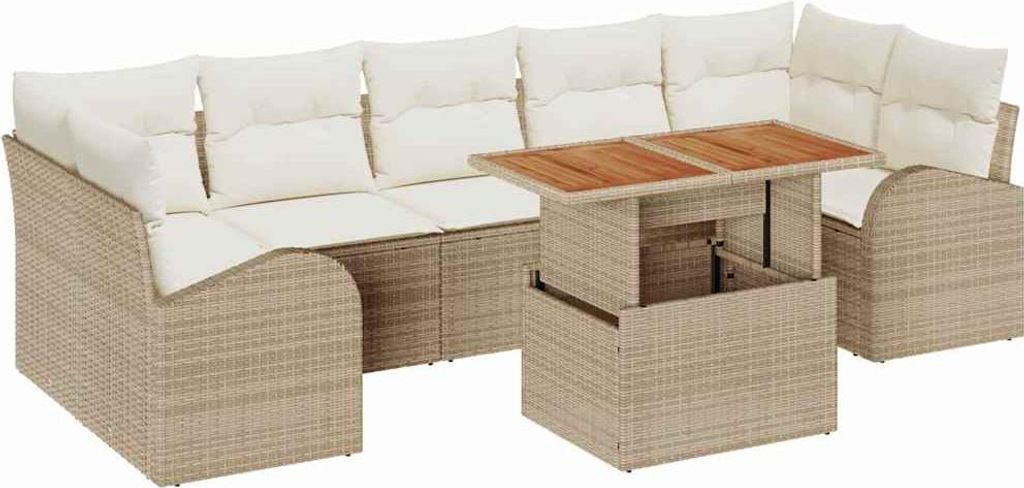 Garten-Sofa-Set mit Speicher 8 pcs Beige Poly Rattan