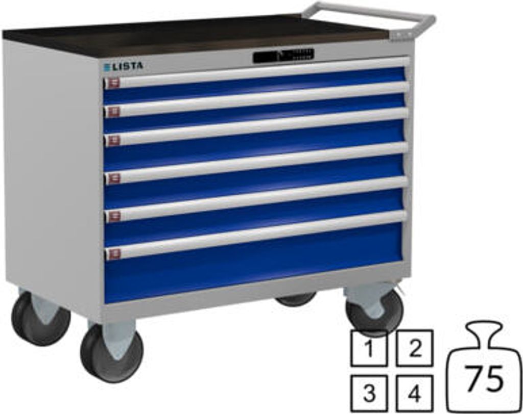 Lista Schubladenschrank - fahrbar - 78.783.518 - 962 x 1.023 x 572 mm (HxBxT) - 6 Schubladen - 75 kg - Code Lock - RAL 7035/RAL 5005