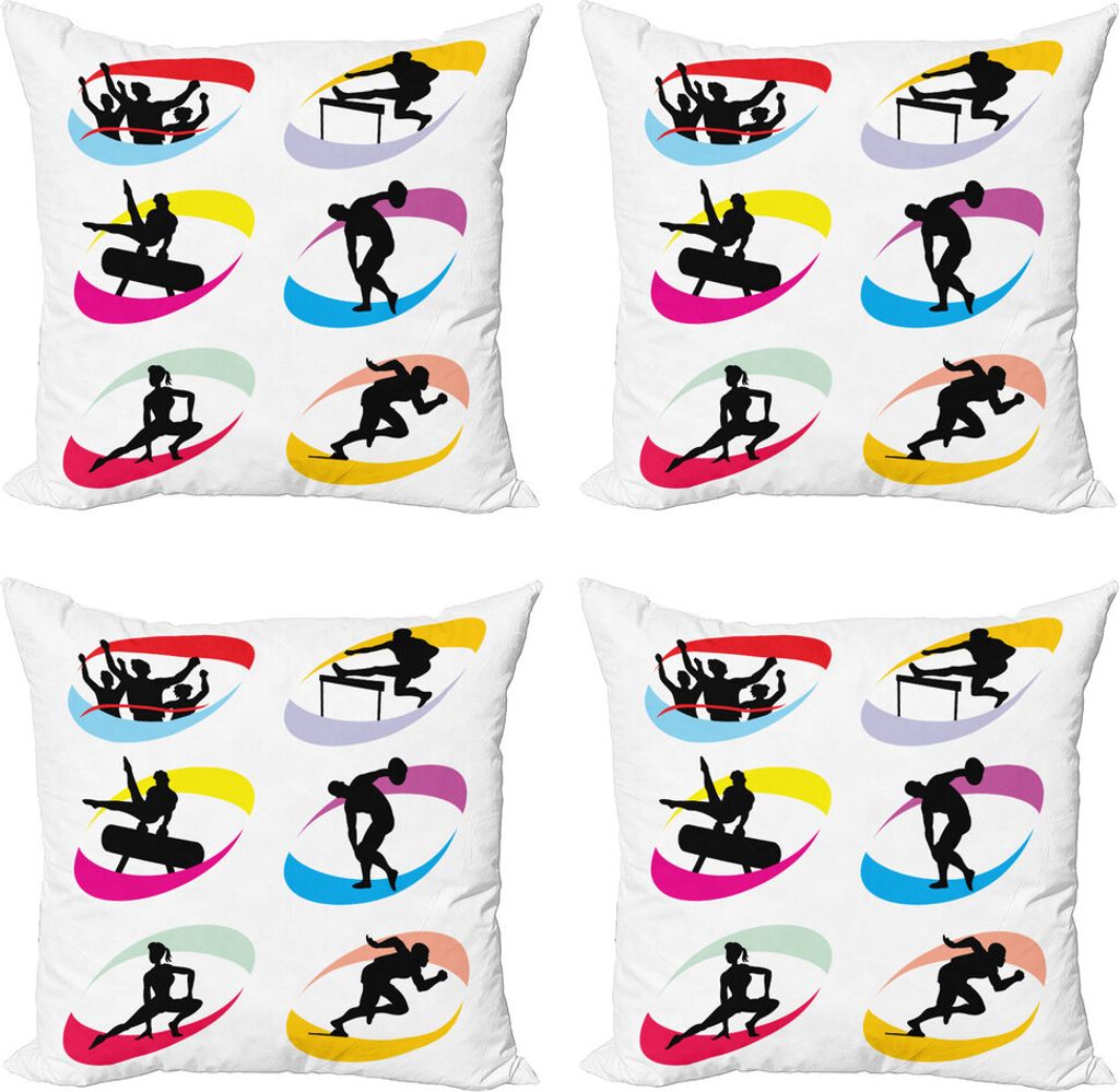 ABAKUHAUS Olympia Kissenbezug Set (4 Stück), Sport Spiele Jogging, Moderner Doppelseitiger Digitaldruck, 40 cm x 40 cm, Schwarz Rot