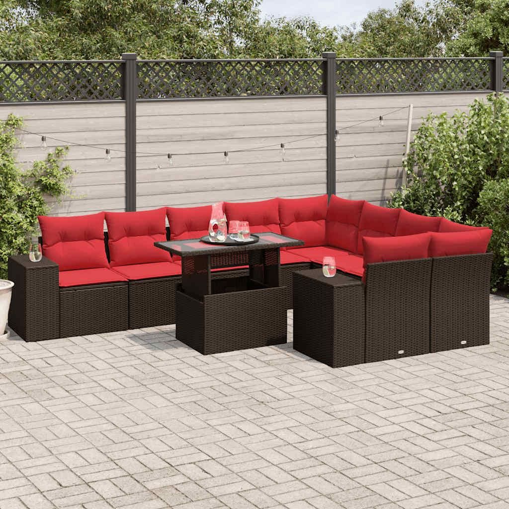 Maison Exclusive - 10-teiliges Gartensofa-Set mit Kissen, braun, Polyrattan