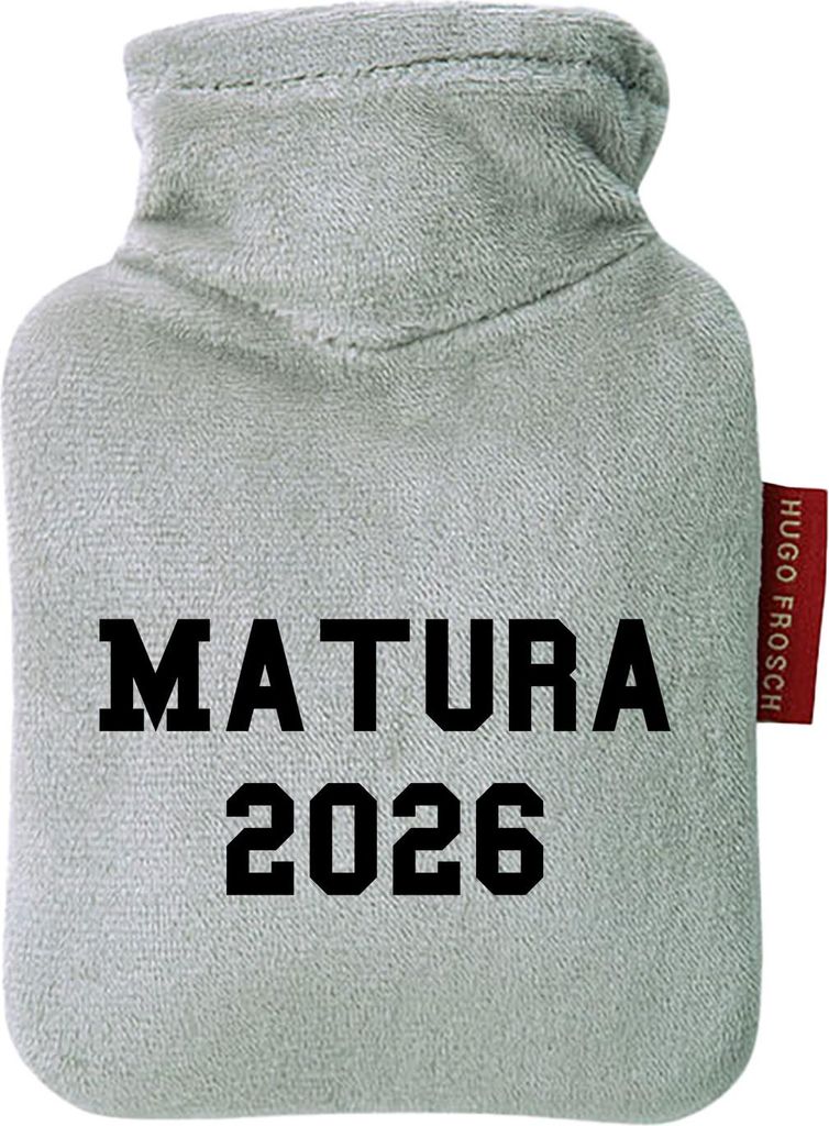 Huuraa Mini-Wärmflasche Matura 2026 Abschluss Österreich / Schweiz 0,2 Liter Grey Mini Veloursbezug Taschenwärmer Geschenkidee