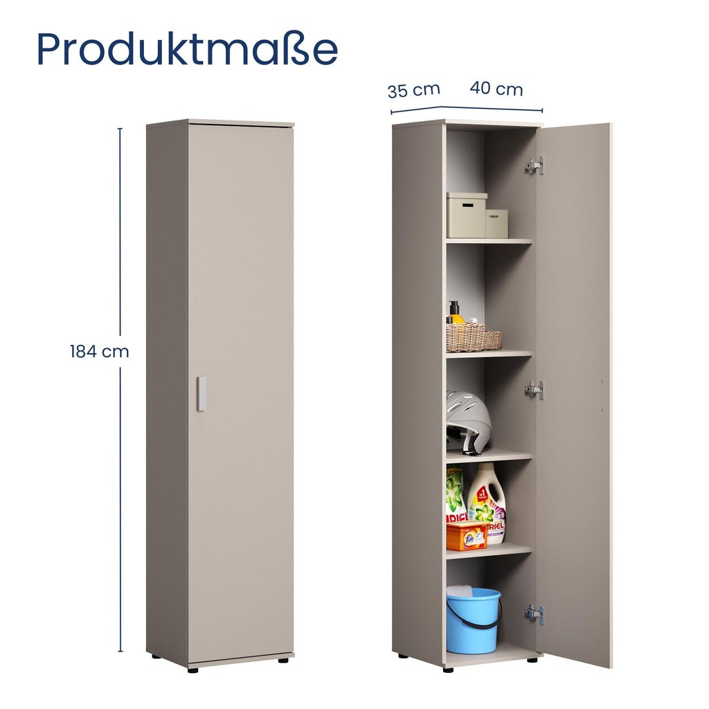 Schmaler Mehrzweckschrank 40 cm breit mit 1 Tür & 4