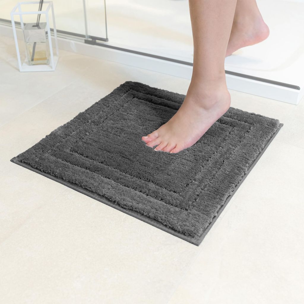 Rutschfeste Badematte | Kombinierbar als Badematten-Set | Waschbare WC-, Bade- und Duschmatte | Dunkelgrau – 45 x 45 cm
