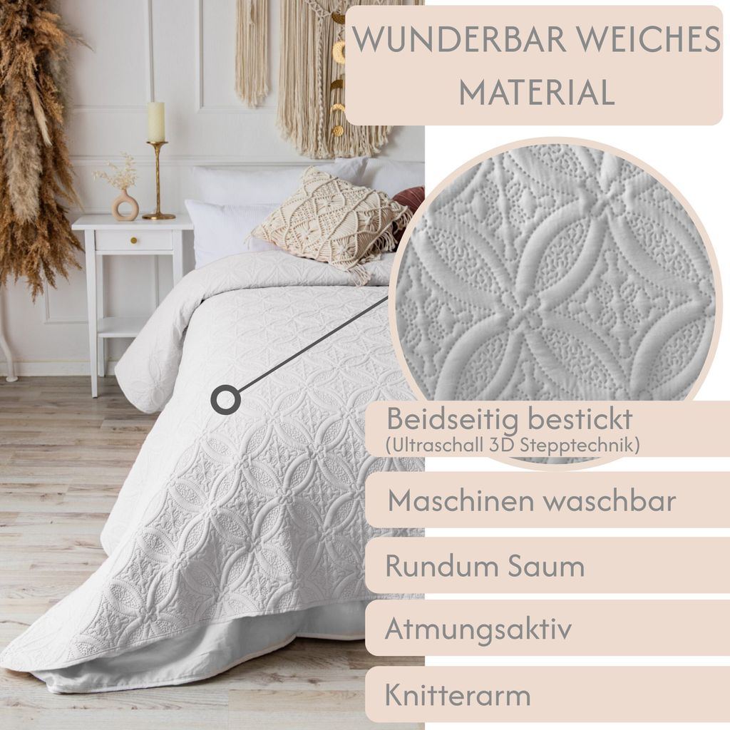 Tagesdecke Bett Bettüberwurf 200x220cm Überwurf Ornamente Produktbild 3
