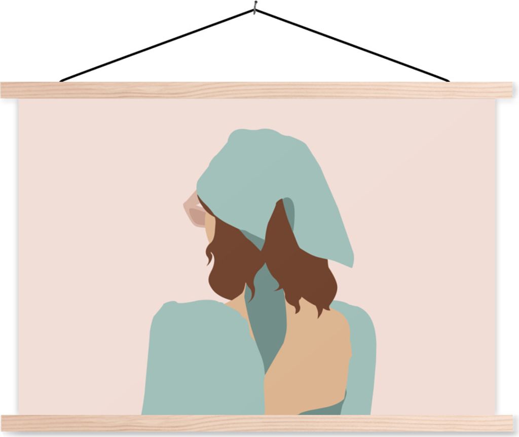 MuchoWow Textilposter Sommer - Frau - Abstrakt 120x80 cm mit holzfarbenen Rahmen - Aufhängeset