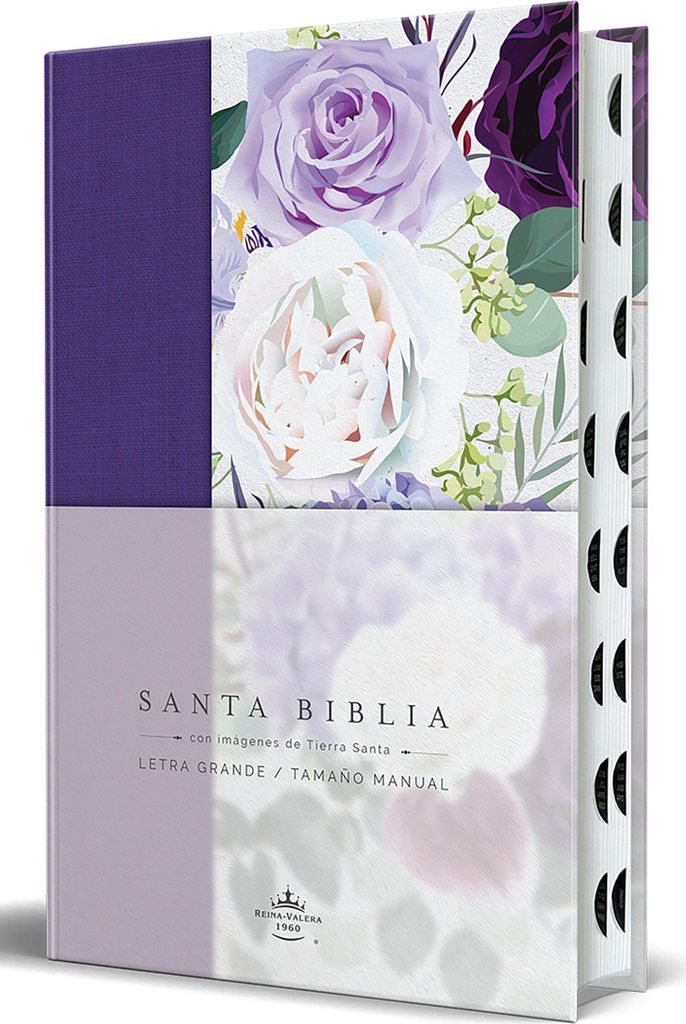 Biblia Rvr1960 Tapa Dura Y Tela Morada Con Flores Tamaño Produktbild 