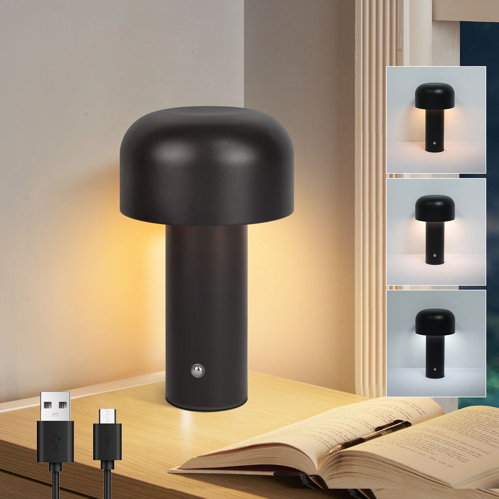 ZMH LED Tischlampe Tischleuchte Kabellos 2W Nachttischlampe Akku Dimmbar Schreibtischlampe Aufladbar Schlafzimmer Pilzlampe Klein Nachtleuchte Mode...