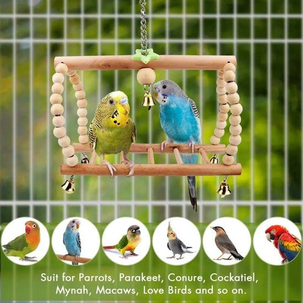 Jeu d'oiseaux en bois 7 pièces avec balançoire et barre de traction
