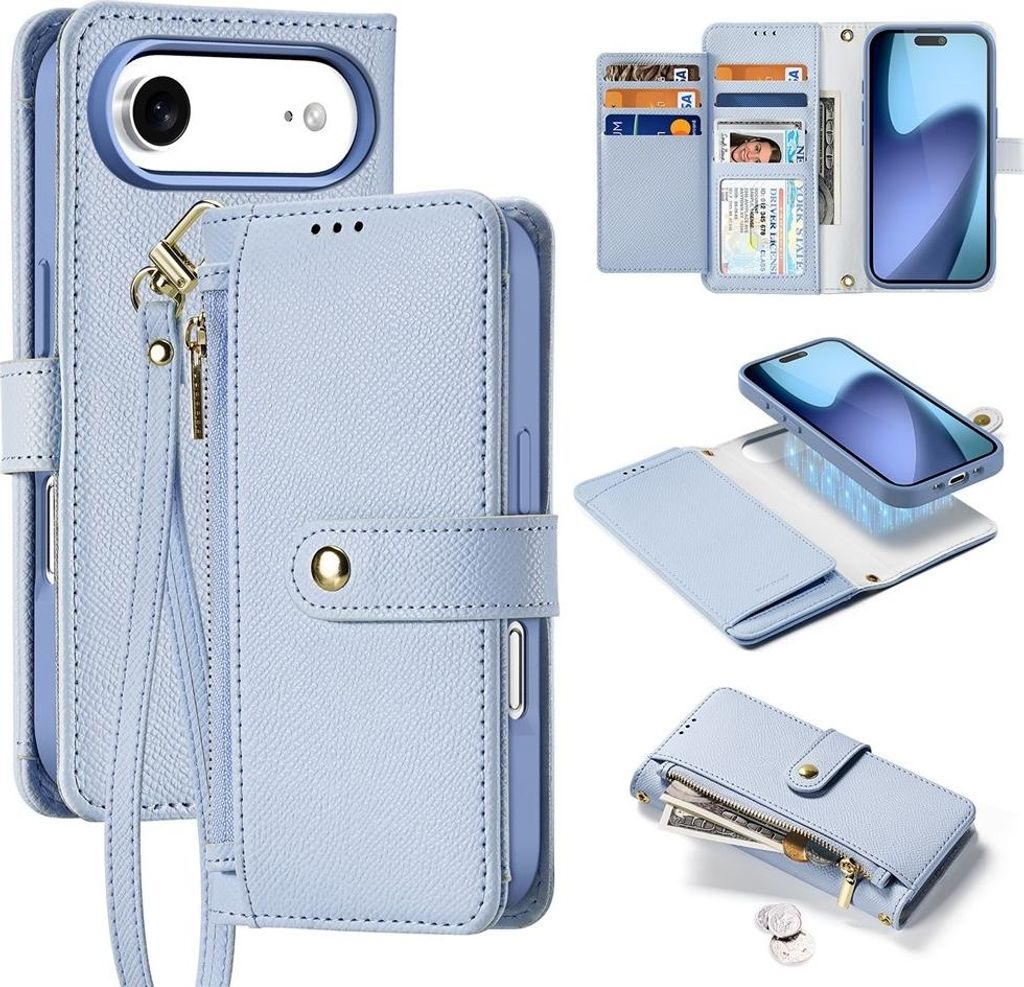 iPhone Air Hülle - Dux Ducis Lawa - Echtes Leder 2-in-1 Geldbörse & Back Cover - MagSafe Compatible - Blau