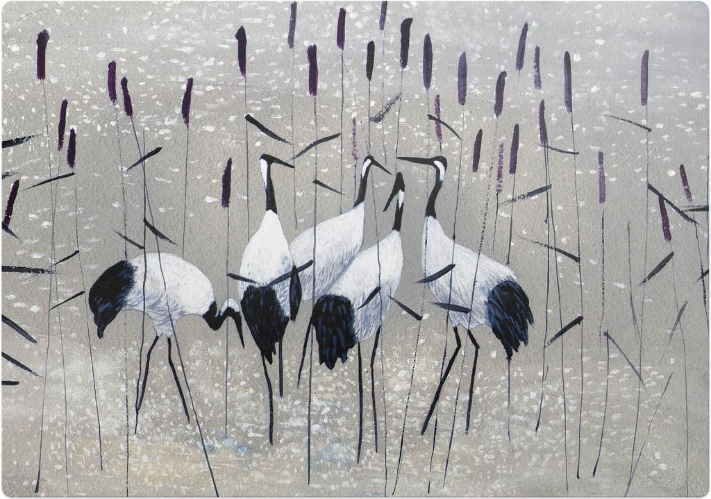 Kraniche im Schilf – Bodenschutzmatte – Stuhlunterlage 100x70 cm – Rutschfest – Hartbodenmatte