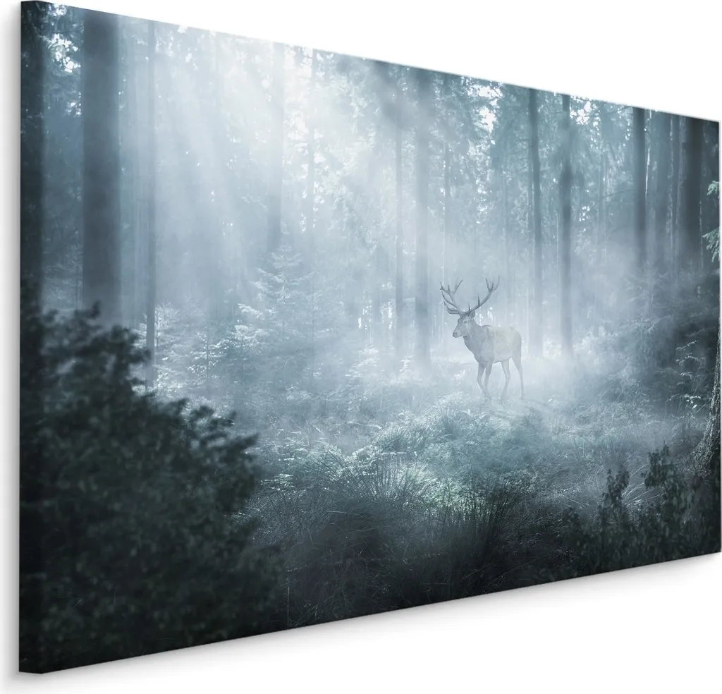 Fotomurale XXL 100x70 Foresta e Cervi - Tela d'Arte Effetto Sole