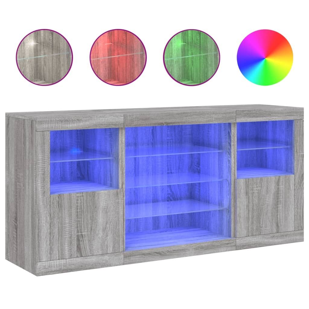 Sideboard mit LED-Leuchten Grau Sonoma 142,5x37x67 cm