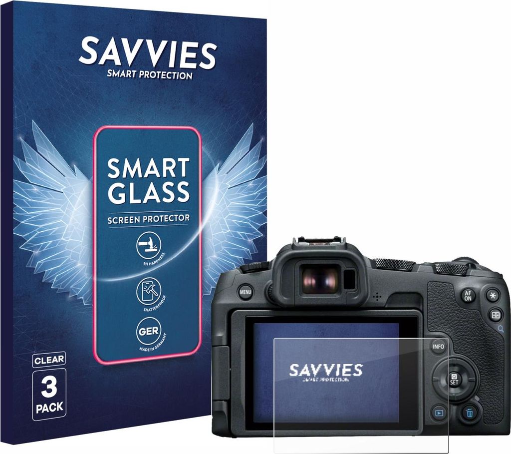 3x Savvies Schutzglas Folie für Canon EOS R8 9H Panzer Schutzfolie Glas Displayschutz klar transparent