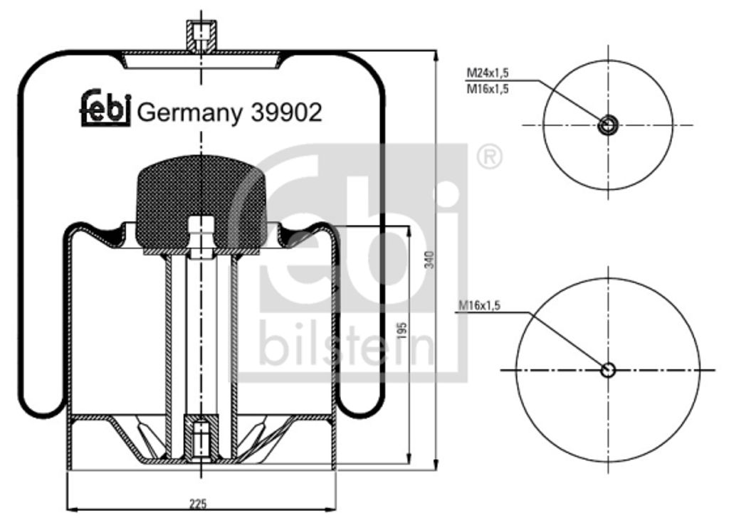 FEBI BILSTEIN Luftfederbalg Federbalg 39902 Hinten passend für MERCEDES-BENZ ACTROS 195 340mm 225mm