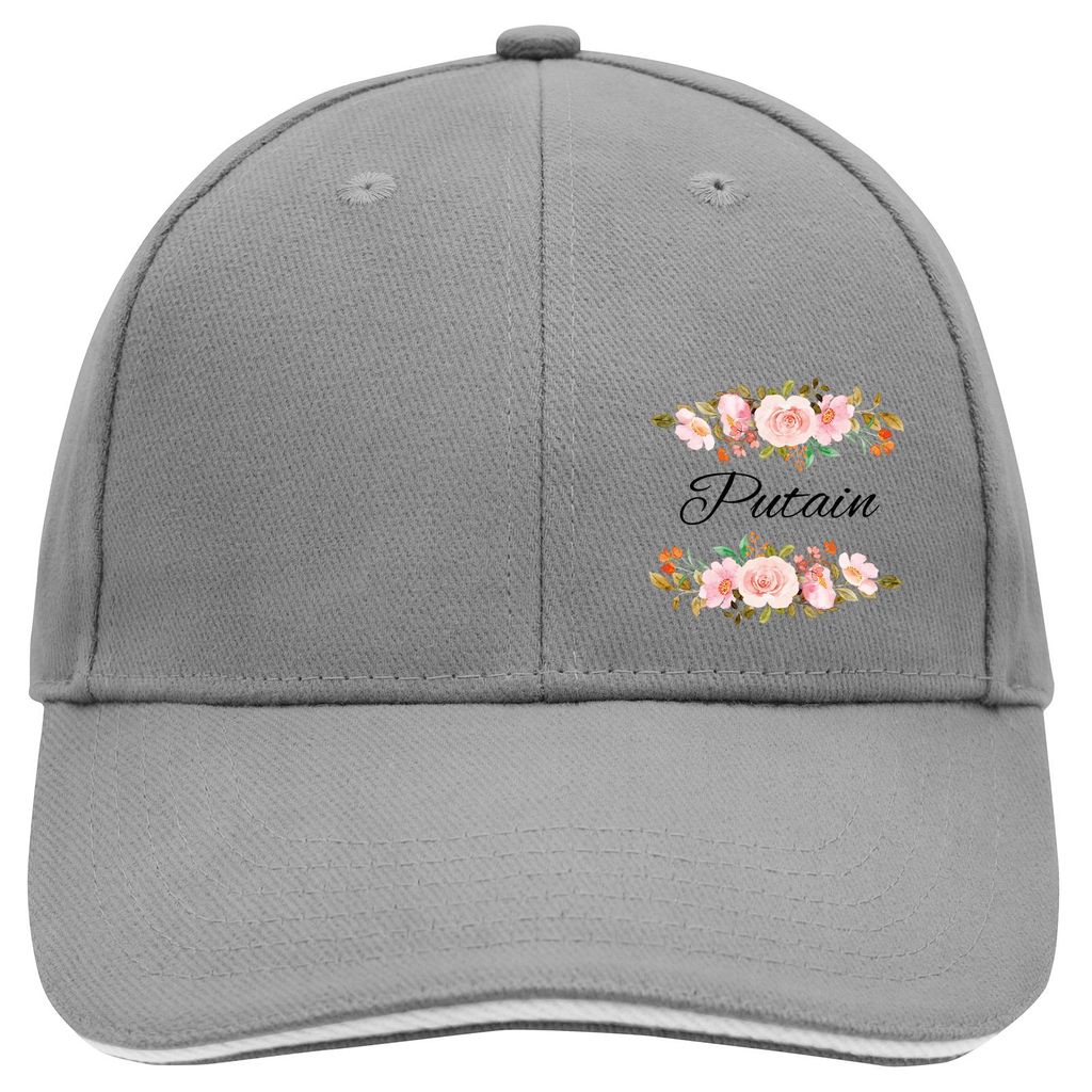 Huuraa Cappy Mütze Putain französisch Blumen Dark Grey/White Baumwolle 6-Panel Kappe Geschenkidee