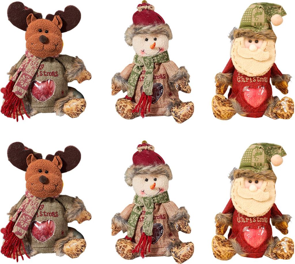 Weihnachtsgeschenktüten aus Sackleinen, Reißverschluss-Design, Plüsch, 3D-Weihnachtsmann, Schneemann, Puppe, Obsttüten, wiederverwendbare Aufbe...