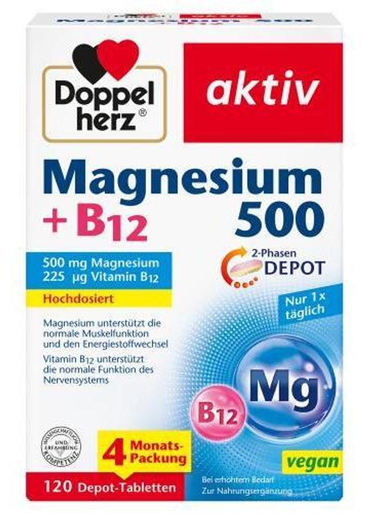Doppelherz Magnesium 500+B12 2-Phasen Depot Tabl. 120 St