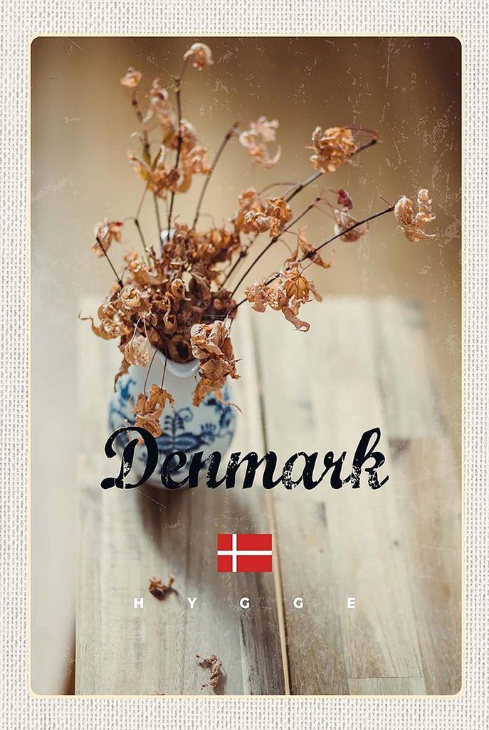 vianmo Holzschild 18x12 cm Dänemark verwelkte Blumen in Vase Bildmotiv Reisemotiv Abenteuer Reisen