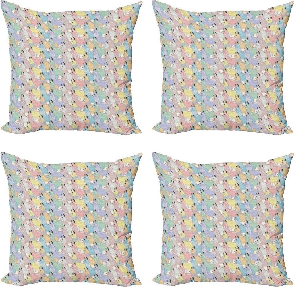 ABAKUHAUS Teen Zimmer Kissenbezug Set (4 Stück), Alpacas Kinder, Moderner Doppelseitiger Digitaldruck, 45 cm x 45 cm, Mehrfarbig