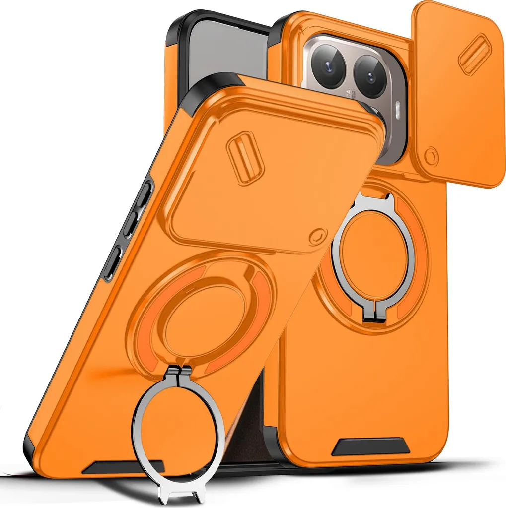 Cover Xiaomi 15T Pro Arancione con Camera Slide e Kickstand Magnetico
