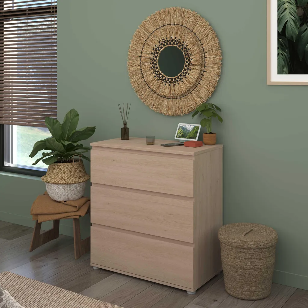 Commode Nux 3 tiroirs en chêne massif - Rangement scandinave chic