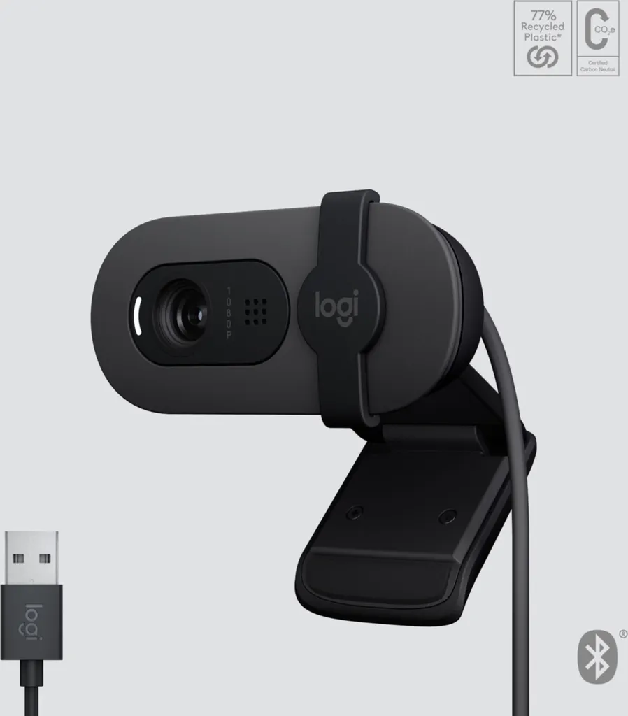 Webcam HD Logitech BRIO 105 Graphite - Caméra de visioconférence USB-C - 12