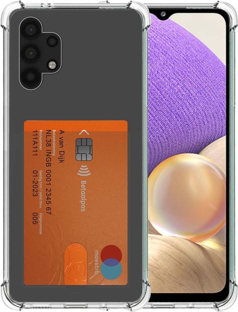 Smartphonica Telefoonhoesje Geschikt voor Samsung Galaxy A32 5G met Pasjeshouder Doorzichtig Siliconen - Transparant TPU Shockproof Backcover Cas...