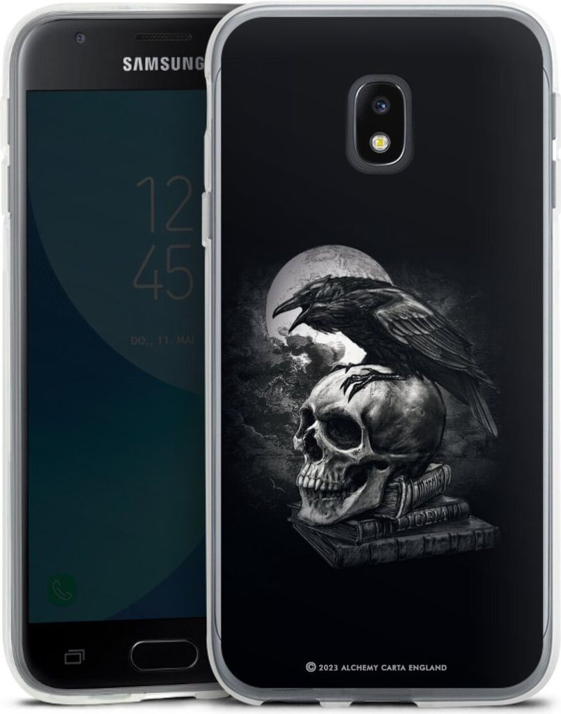 DeinDesign Handyhülle für Samsung Galaxy J3 Duos (2017) Silikon Hülle Case Smartphone Schutzhülle Rabe Schädel Totenköpfe