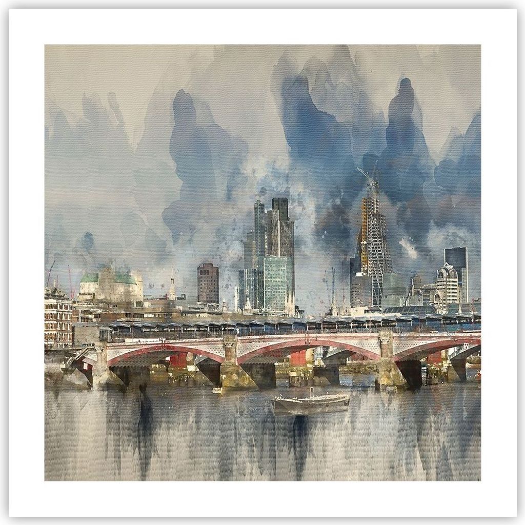 Poster - Poster ohne Rahmen - London Aquarell Panorama - 50x50 cm - Wand Bild - Wanddeko - Wandbilder - Kunstposter - Wandposter - Bilder - Kunstdr...