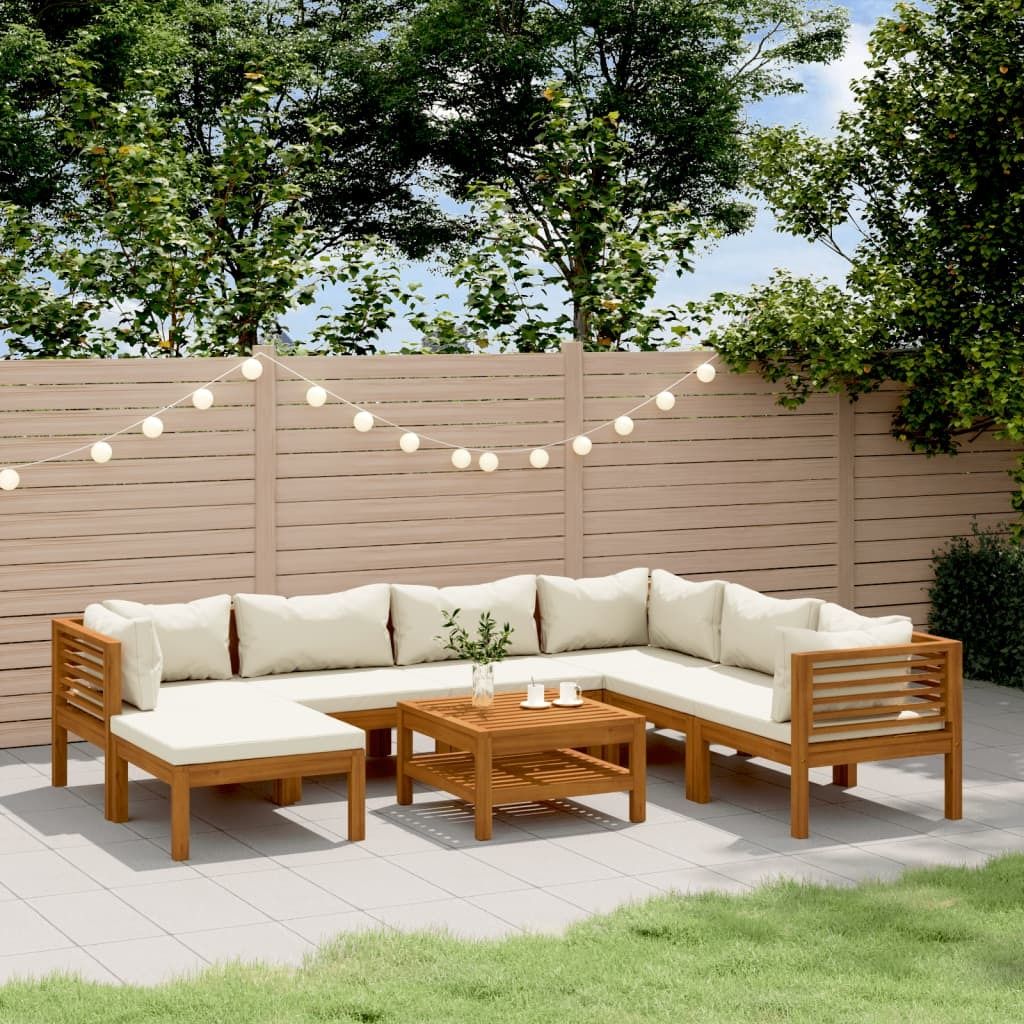 Maison Exclusive - 8-tlg. Garten-Lounge-Set mit Creme Kissen Massivholz Akazie