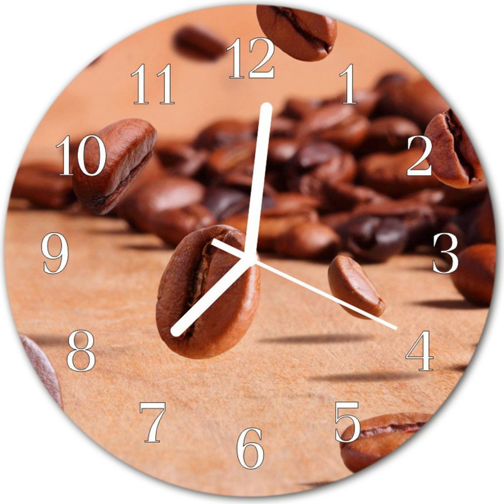 Glasuhr Wanduhr Küchenuhr Echt-Glas 30fi cm Kaffeebohnen braun