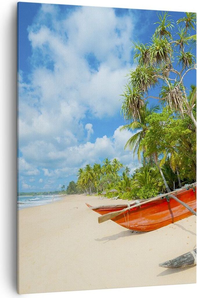 Bild auf Leinwand - Leinwandbild - Einteilig - Golf Ozean Palme Boot - 70x100cm - Wand Bild - Wanddeko - Wandbilder - Leinwanddruck - Wanddekoratio...