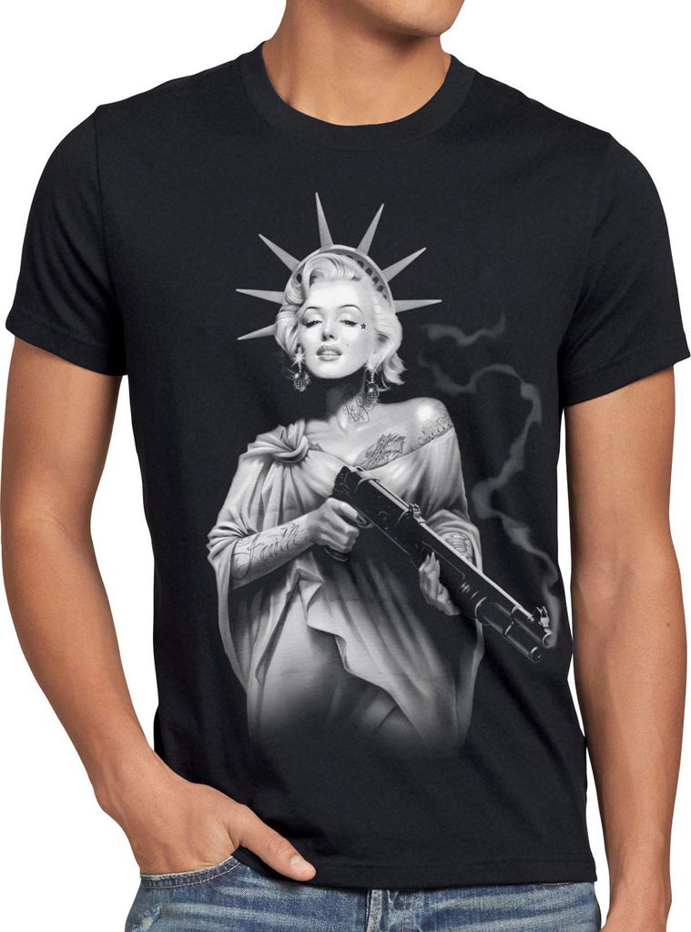 style3 Marilyn Liberty Tattoo T-Shirt Herren freiheitsstatue USA new york, Größe:4XL, Farbe:Schwarz