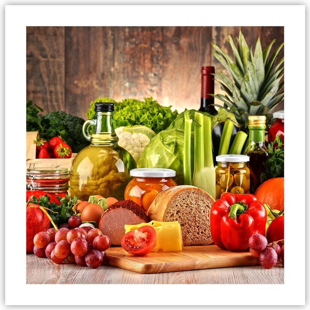 Poster - Poster ohne Rahmen - Lebensmittel Gemüse Brokkoli Fleisch - 50x50 cm - Wand Bild - Wanddeko - Wandbilder - Kunstposter - Wandposter - Bil...