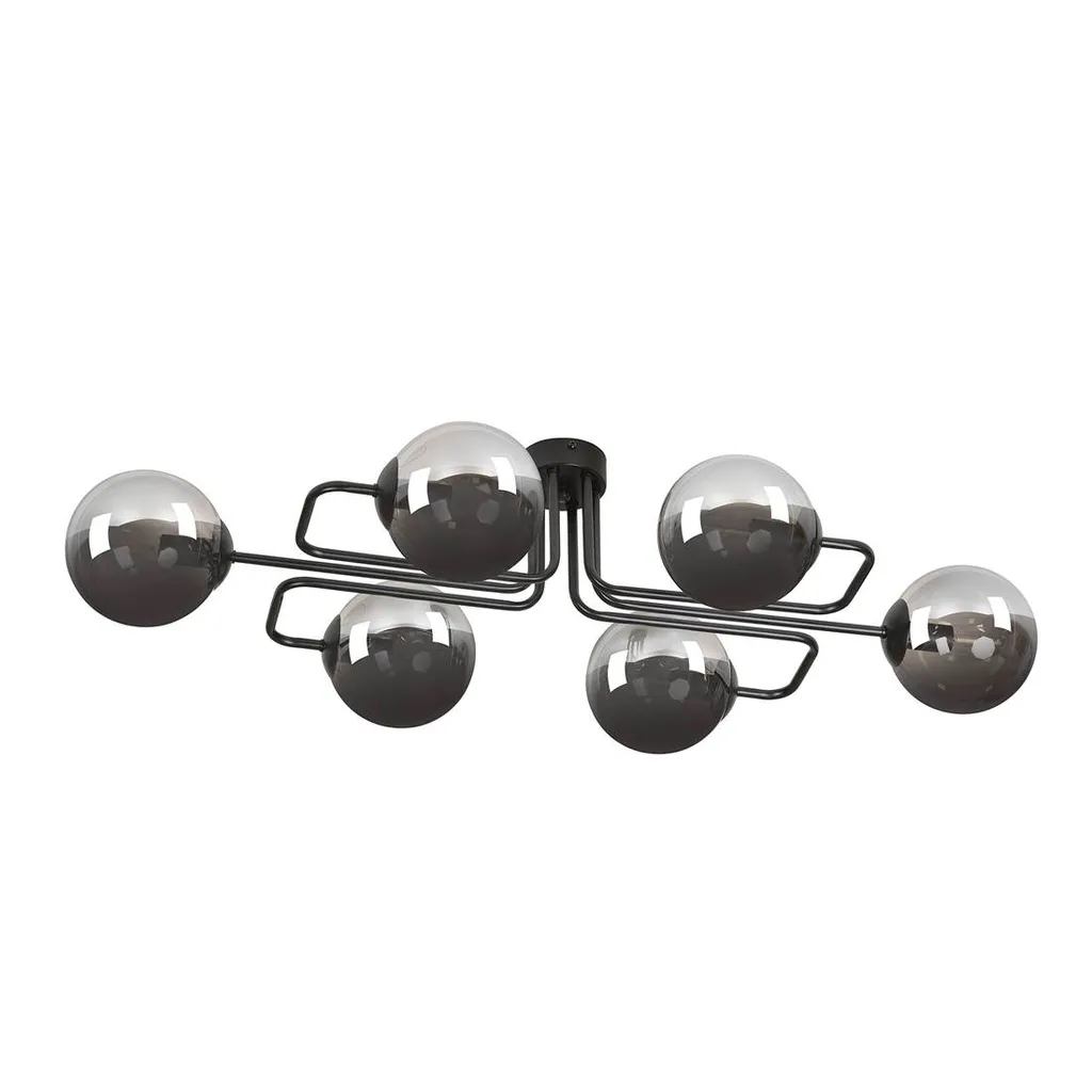 Lustre 6 bras E14 BRENDI graphite et noir mat, luminaire robuste 40W