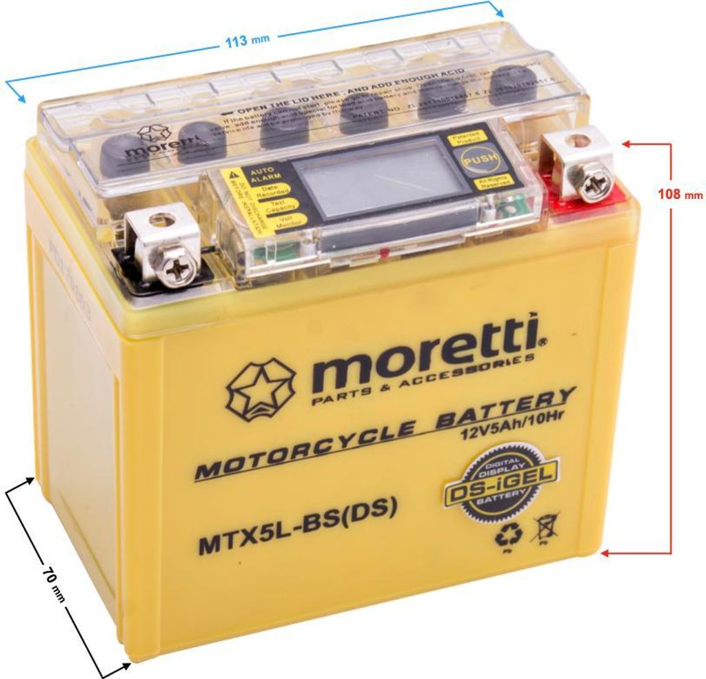 Moretti AGM (I-Gel) MTX5L-BS Batterie mit Anzeige