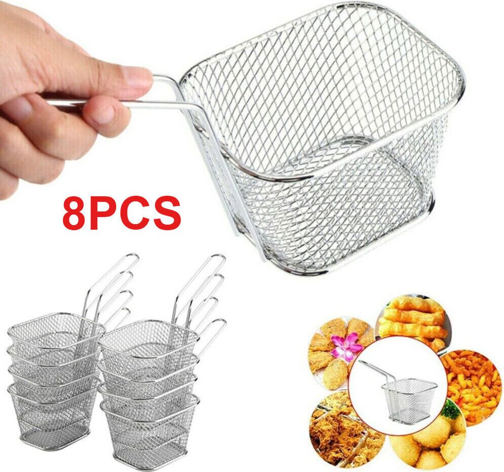 8pcs Edelstahl Pommeskorb 10,5*8,5*6,3cm Mini Servierkorb Produktbild 1