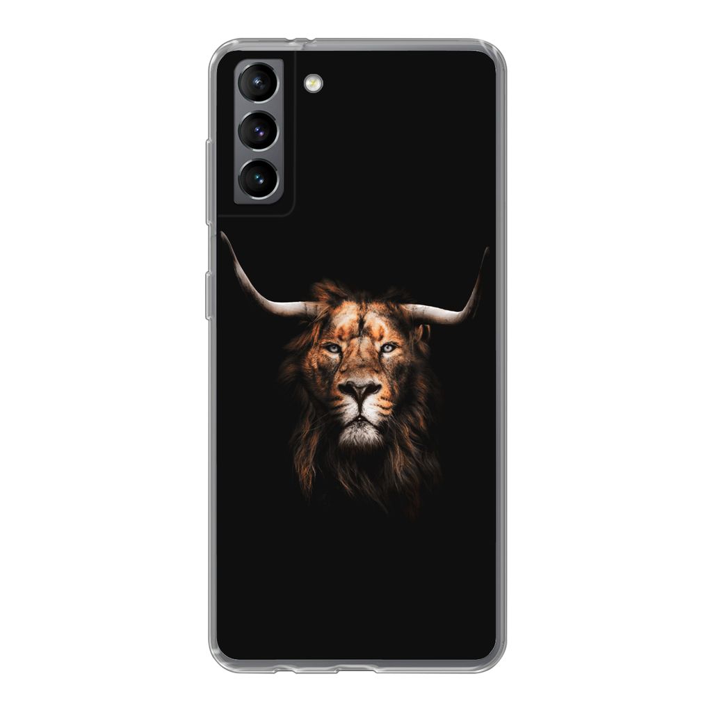 MuchoWow Handyhülle Schutzhülle Hülle für Samsung Galaxy S21 Plus Löwe - Horn - Schwarz Silikon Softcase Handy Hülle - Handy-Tasche