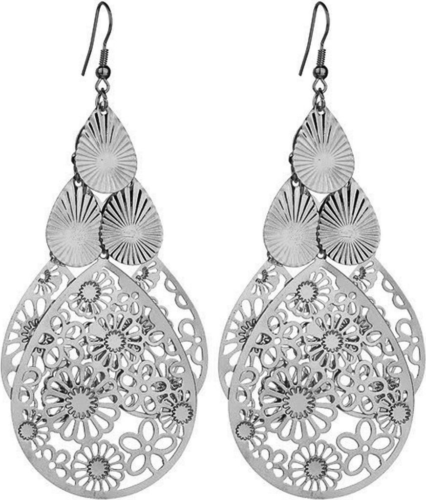 1 paar Haken Ohrringe Übertrieben Retro Geometrische Elegante Hohle Blumen Waterdrop Anhänger Frauen Baumeln Ohrringe Modeschmuck-Schwarz