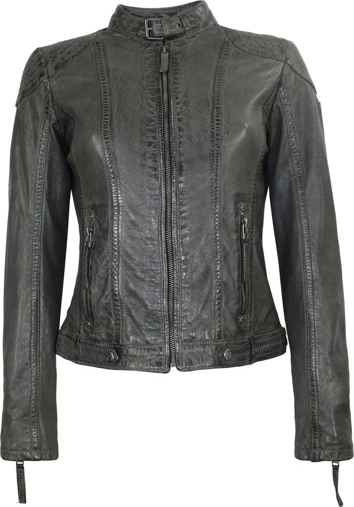 Gipsy - Damen Lederjacke Bikerjacke Lammnappa Kapuze anthrazit : 3XL