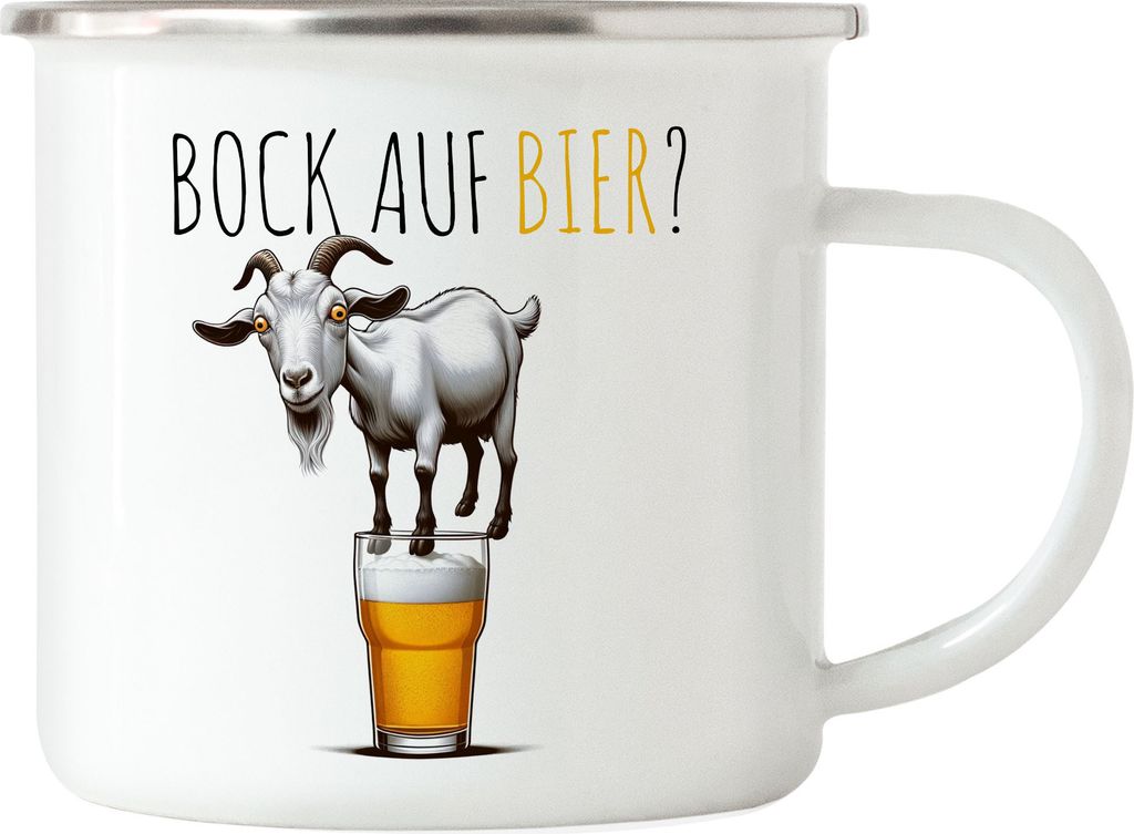 Bock auf Bier Verrückter Ziegenbock Emaille Tasse - Erfrischender Bier Spaß