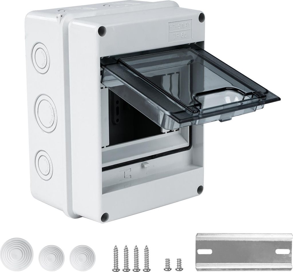 IP65 Wasserdichte Verteilerdose mit transparentem Deckel – ABS Abzweigkasten für Elektroinstallation, Wandmontage, 5-fach Anschluss, robust und ...