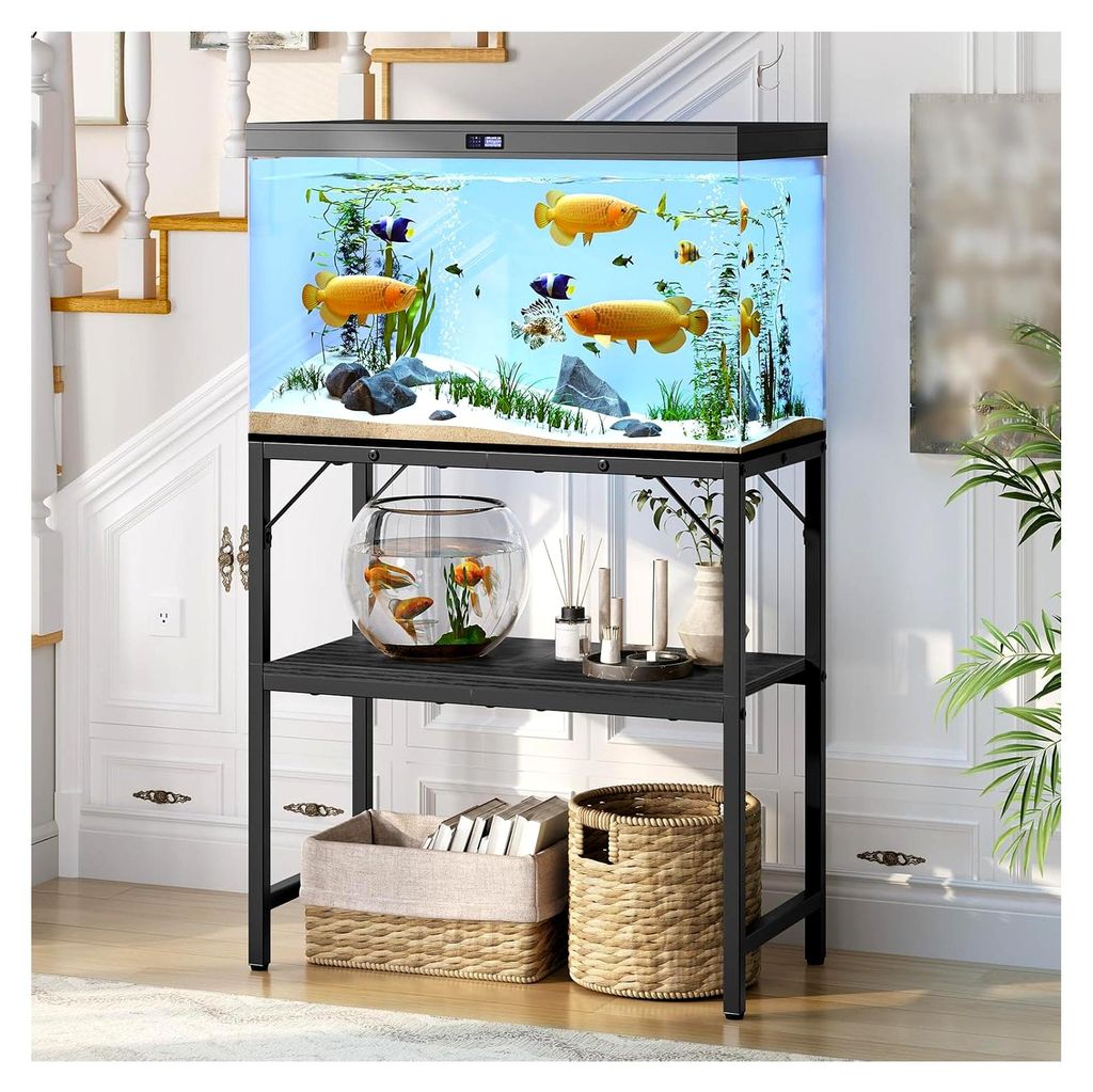 Aquariumständer für 20 L Aquarium, 2-stöckiger Tisch, Fischtankständer mit Ablage, belastbar bis 204 kg, 61 x 30 x 62 cm, Schwarz